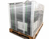 Rear view of wrapped pallet of LG LG365M1C-N5 solar panels showing stacked panel edges