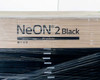 Close-up of pallet box label reading NeON 2 Black PV modules with LG logo, showing registration and certification symbols