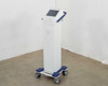 Pollogen Legend+ RF TriPollar system – full unit three-quarter view on mobile cart with blue handles and casters