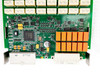 Keithley 3722 PCB close-up showing main controller IC, orange latching relays, and signal routing components