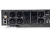 Panamax M7500-PRO — rear panel view showing 15A circuit breaker, Bank 1 Always On outlets, Bank 2 Switched outlets, Bank 3 Switched (Regulated for HD Video), Bank 4 Switched outlets, Bank 5 High Current outlets, and DC trigger jacks