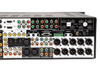 Anthem AVM 50V rear panel right-section close-up showing 8 HDMI inputs, component video in, RS-232, 12V triggers, IR emitter jacks, FM/AM antenna inputs, and balanced XLR main audio outputs