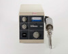 Branson Sonifier 450 front panel – timer knob, duty cycle knob, output meter, power switch, and output control dial with converter probe attached