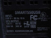 Tripp Lite Smart550USB rating plate showing 120V 60Hz 10A input, 550VA 300W output, FCC and UL listings