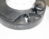 Close-up of cracked top hasp/latch on YDS-6 dewar lid showing damage detail