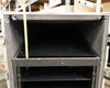 Interior close-up of Kent Custom Cases 8U rack case showing upper padded storage section and lower 8U rack rails with drawer