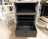 Kent Custom Cases 8U road case open with drawer extended, showing full interior: upper padded shelf area, rack rails, and drawer in use position