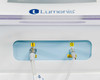 Lumenis NuEra Tight front handset connection panel – two handset ports with yellow warning labels on blue panel