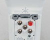 Pollogen Legend+ top applicator connection panel showing four multi-pin applicator ports and red emergency stop button