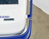 Close-up of Pollogen Legend+ upper left corner showing cracked plastic housing near blue handle mount