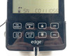 Hanna edge HI2040-01 capacitive touch keypad close-up showing CAL MODIFY, RANGE, LOG, GLP CFM, SETUP CLR, and RCL buttons and serial number CD110056 on screen