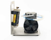 Thomas 607CA22 vacuum pump assembly side view showing fan shroud, ozone scrubber canister, and stainless steel base