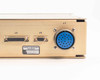 Specialty Microwave 573874-1 rear panel close-up — J2 DB-25, J5 DB-9, J1 large circular mil-spec connector (blue insert), and Specialty Microwave Corporation rating label showing PT No. 573874-1