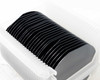 Close angled view of second cassette showing dark polished silicon wafer edges in white carrier