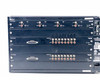 Audio Authority HLX rear panel full view — all installed cards visible including Model 2174 input card and two Model 2278 analog audio zone cards with RCA connectors and amplifier output connectors