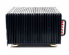 Sonance SONAMP 1250 MKII right side view showing black aluminum fin heatsink array with speaker binding posts visible at rear
