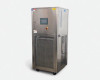 Lneya Sundi-1A15 cooling and heating chiller front three-quarter view showing stainless steel cabinet, touchscreen HMI, and lower condenser grille with casters