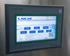 Lneya LNEYA touchscreen HMI main menu screen showing Master Control, User Manage, Settings, Graphs, Alarms, Contact Us, and Data Report buttons with date displayed