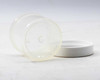 Parkway Plastics A0530200PPC 53mm polypropylene jar tipped on its side showing base and white screw lid