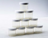 Parkway Plastics A0530200PPC 2oz 53mm clarified polypro jars with white lids stacked in pyramid – angled view showing all 10 units