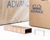 Open Advance staple box showing multiple staple sticks arranged in rows inside the box