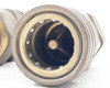Close-up of large Thermoid Cobra brass hose coupling bore showing internal valve mechanism and sealing ring