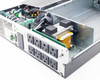 WattBox WB-UPS-1500-8 UPS — interior close-up showing 8 NEMA 5-15R output outlets on internal outlet strip board with transformer and PCB visible
