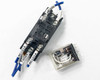 Omron LY2N-D2 relay separated from PTF08A socket base – top-down view showing socket contacts and wiring labels