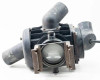 Three-quarter front view of vintage lamp housing showing condenser lens, side vents, and elbow air intake port