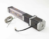 Exlar KM60 stepper linear actuator three-quarter view showing extruded aluminum body and NEMA 34 motor