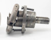 Minply MFO-74 Circular Safety Chuck – side view showing flange mounting plate with bolt holes and protruding shaft with hardware