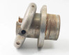 Minply MFO-74 safety chuck – side profile view showing flange plate, shaft bore, and surface rust on body