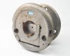 Minply MFO-74 Circular Safety Chuck – flange face view showing drive jaw mechanism, blue Minply label, and surface rust