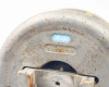 Minply MFO-74 safety chuck – top-down flange face close-up showing blue Minply oval label and model markings with surface rust