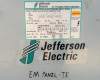 Jefferson Electric 423-3194-055 nameplate close-up – CAT NO, kVA 30, 3 Phase, 60 Hz, 480V high voltage, 208Y/120 low voltage, date code M9994