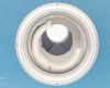 Close-up of Lindberg 54434 tube opening on blue front panel showing circular aluminum collar with cracked and chipped refractory ceramic end plug