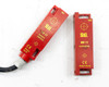 Omron STI MA-11 safety switch with pre-wired cable and MA-11 actuator shown side by side, both IP67 rated red ABS housings, CE marked, Made in UK