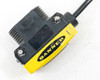 Banner QS30D sensor side view showing M30 threaded mount and QS30D 10-30V DC label on yellow body