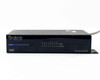 Araknis AN-110-SW-R-8 – rear panel view showing all 8 RJ-45 gigabit ports with green LEDs active, reset button, power cable connected, and label with model and MAC address