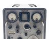 HP 608F VHF Signal Generator – close-up of percent modulation analog meter and megacycles band selector scale