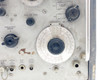 HP 608F VHF Signal Generator – close-up of right-side panel showing frequency dial wheel, Xtal Cal Gain knob, modulation mode switches (Pulse, AM, CW, Int 400/1000), and RF Output connector