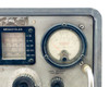 HP 608F VHF Signal Generator – close-up of manufacturer data plate reading Model 608F, 115/230 Volts, 50-400 Cycles, Hewlett Packard Made in USA, with visible patent numbers