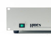 Hiden Analytical HAL RC ESP – close-up of front panel left side showing green rocker power switch and Hiden Analytical logo with visible wear and surface marks on panel