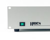 Hiden Analytical EPIU front panel left side close-up showing green illuminated power switch and Hiden Analytical logo
