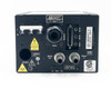 Advanced Energy RFDS 2000-2V rear panel close-up showing 13.56 MHz 387V output label, water-out port, and max pressure placard