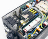 Advanced Energy RFDS 2000-2V rear panel lower section showing water-in and water-out fittings, max pressure label, and CSA NRTL/C certification