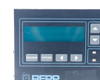RFPP RF5S rear panel lower left close-up showing CB1 dual circuit breaker switches in ON position, RS232C/RS485 label, and partial analog interface connector