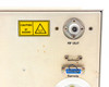 RFVII RF-20-XXVII rear panel closeup showing RF HAZARD caution label, RF OUT coaxial output connector, and DB9 Remote serial control connector