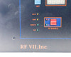 RFVII RF-20-XXVII front panel left section showing INTLK, TEMP, REMOTE, CEX indicator LEDs and RF ENABLE ON/OFF switch with RF VII Inc logo