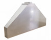 Stainless steel fume hood – rear-right angled view showing smooth canopy surface with light scratching and exhaust collar